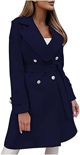 Mulheres de casaco de trincheira, senhoras elegantes lapela de botão sólido para baixo blazer work casual com cinto usa midi windbreaker