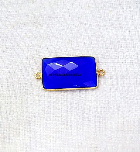 1 peça azul calcedony beautiful carker estilo octógono 15x25 mm 24k Gold banhado dupla face facetada com conector de charme.