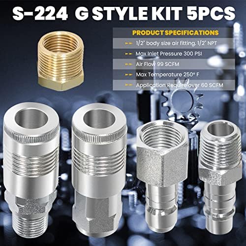 1/2 NPT G Plug de acoplador e mangueira de ar Kit de bucha S-224 para requer mais de 60 scfm