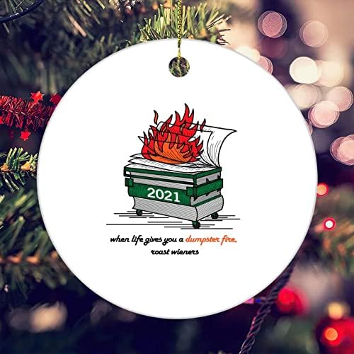 2021 Ornamento de lembrança de lixeira engraçada Ornamento de Natal 2021 Ornamento de Natal engraçado 2021 Ornamentos de fogo da lixeira queimando lixo de lixo Decoração de árvore de árvore