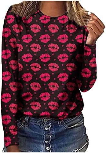Camas do Dia dos Namorados Tops For Women Fashion Tshirts Lips Graphic Mangas compridas Sortos de camiseta Bloups para menina