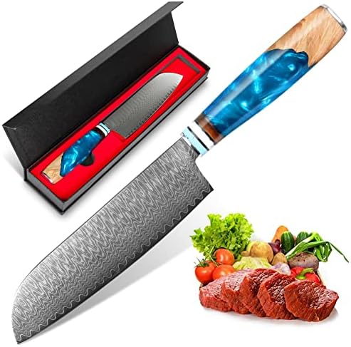 Keenzo Damasco Santoku Knife 7 polegadas, conjunto profissional de KNFE, facas de cozinha japonesas forjadas à mão, super