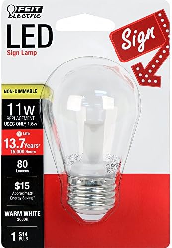 Feit Electric BPS14/SU/LED LED não minimizável Bulbo, 1,5 W, 120 V, 80 lúmens, 3000k, 1-1/2 em dia x 3-1/4 em L, branco quente
