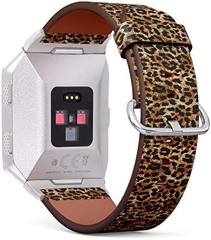 Compatível com Fitbit Ionic - Substituição de pulseira de pulseira de banda de couro com adaptadores - estampa de animal leopardo