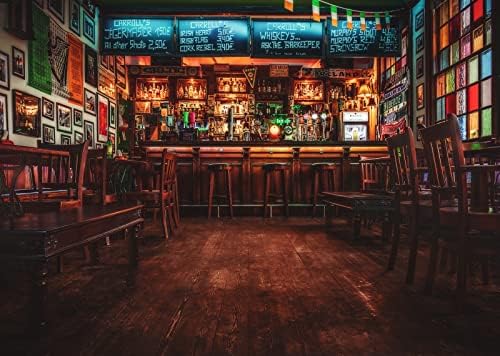 BELECO 12x8ft Tecido European Bar Interior Fotografia Caso -pano Irish Pub Cafe Restaurant Bar Counter Drinks Drinks Uísque Planta