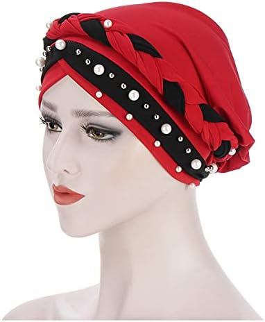 Chapéu de turbante de pérolas para mulheres elásticas gorro torcido boné de cabeceira