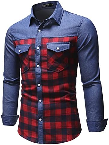 Camisa de jeans de cowboy casual masculino Botão muscular de manga longa Camisas de galinha redonda confortável Slim Fit Top