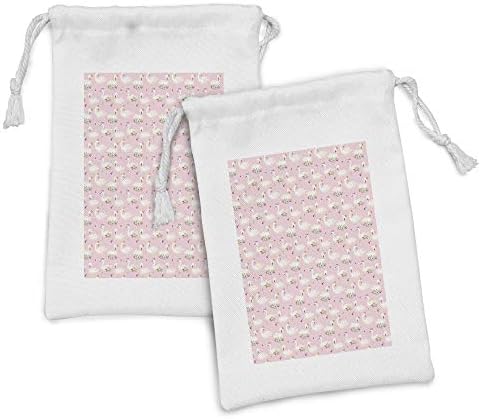 Conjunto de bolsas de tecidos de Swans Ambesonne, de 2, pássaro aquático floral gracioso com animal de realeza da coroa, pequeno