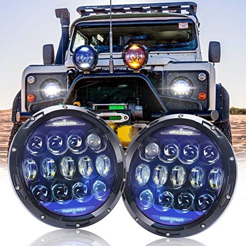 AUDEXEN 130W 7 polegadas redondo faróis de LED lente azul com anel de halo de drl branco e sinal de giro âmbar alto feixe baixo compatível