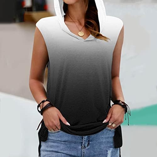 Miashui camisa Blusa feminina para mulheres moda moda sem mangas tanques com capuz Tamas laterais laterais sólidas camisetas casuais