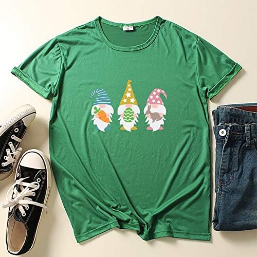 Camisetas de Páscoa CGGMVCG para mulheres Multi-Color Women Fashion Fashion Fashion Casual Print Cirtas de Páscoa Feliz para