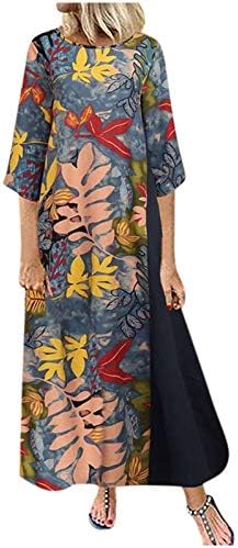 vestido midi feminino feminino estampido floral cor de retalhos casual vestido longo verão manga curta o vestido de túnica pescoço