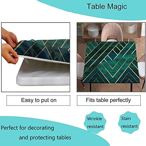 Songyi Elastic Edge equipou tonelada quadrada, toalhas de mesa de poliéster decorativas de mármore de marmore de ouro verde escuro,