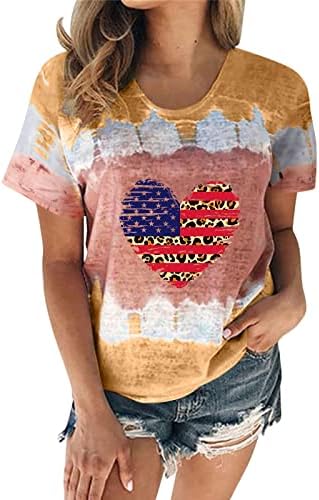 Camisas patrióticas para mulheres bandeira dos EUA Summer Summer Manga curta v túnicas de pescoço Tops Stripes tie-dye solt Fit Fit