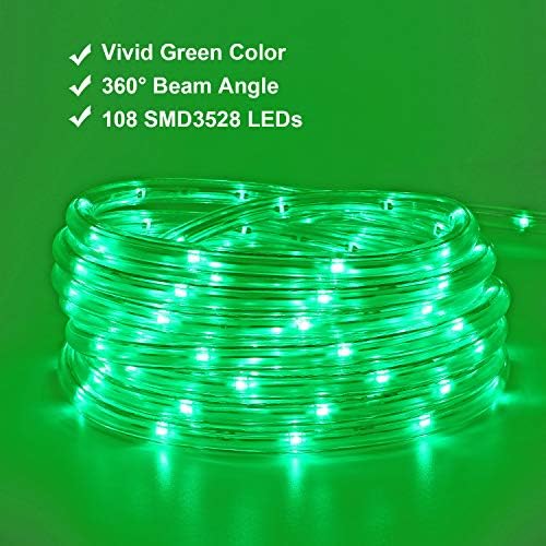 Luzes de corda verde, luzes de tira LED à prova d'água, conectáveis ​​e flexíveis de 16 pés com LEDs avançados e jaqueta de PVC