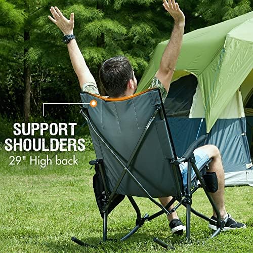 Portal de grande tamanho dobrável cadeira de acampamento de balanço portátil roqueiro ao ar livre com altos apoios de braço
