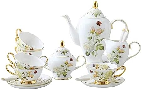 HAVEFUN Kettle Tule de chá rosa o osso porcelana Conjunto de chá de porcelana Conjunto de chá de cerâmica Creamer Sugar Bowl Set Bule