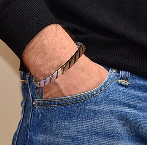 Reevaria - Pure Pure Copper Twisted Magnetic Cuff Bracelet para homens, com 8 ímãs 3500 gauss