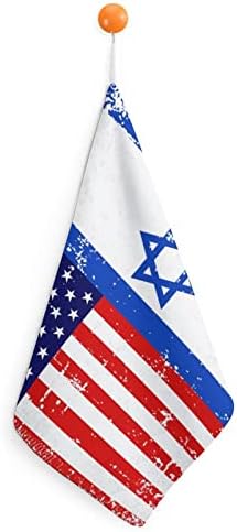 Toalha de mão da bandeira de Israel americana com microfibra absorvente de loop suspenso fofo para a cozinha do banheiro de casa