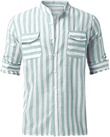 Homens de verão tamis as camisas masculinas moda listrada listrada listrada fivela colar bolso de manga comprida camisa