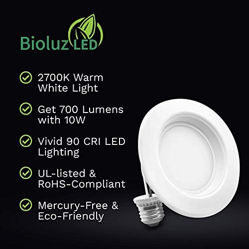 Bioluz LED 4 ”LED ROOFIT LUZ RESPETADA 65W Equivalente 700 lúmen, 90 CRI, Dimmable, UL listado no CEC JA8 Título 24 Compatível