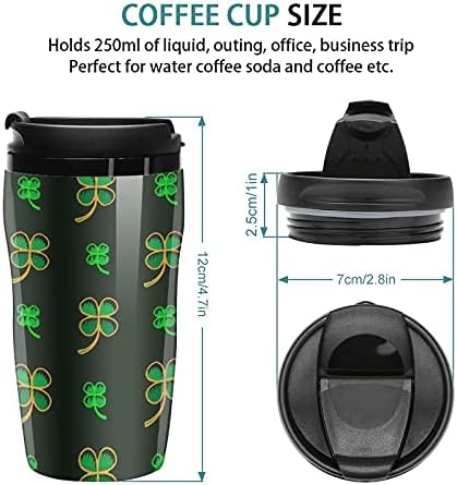 Irlandeses Four Leaf Lucky Clovers Feliz St. Patrick's Day Coffee Caneca Cup com tampa para viagens de escritório em casa