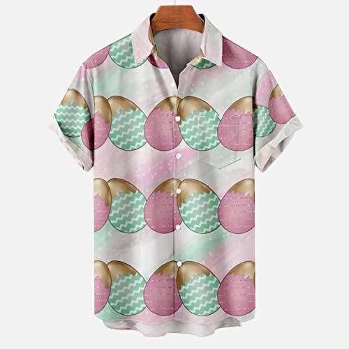 XIPCOKM TEES de Páscoa para homens, Button de manga curta da Páscoa para baixo camisetas havaianas Men Fashion Print Blouse Blouse com bolso