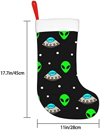Meias de Natal Alien OVNIs verdes lareira de dupla face pendurada meias penduradas