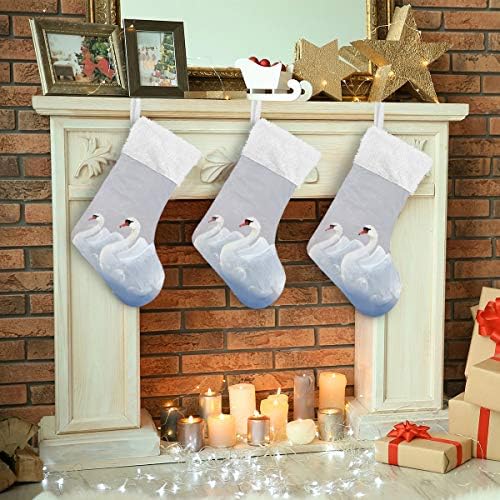 Pimilagu dois cisnes brancos meias de Natal 1 pacote 17,7 , meias penduradas para decoração de Natal