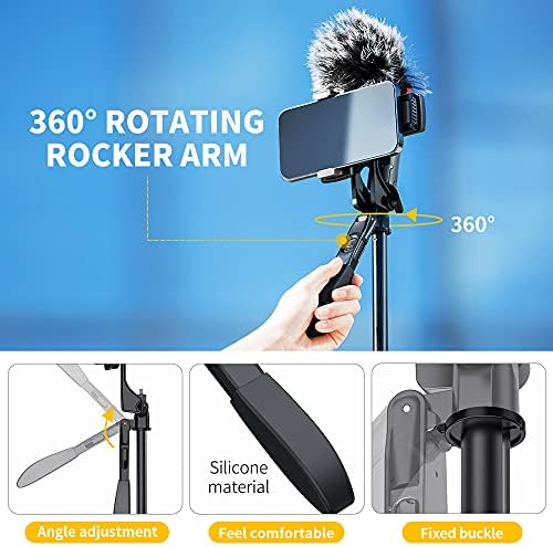 43.3 polegadas Bluetooth Selfie Sticks Tripé, extensível 3 em 1 Selfie Selfie com remoto sem fio e rotação 360 de 360