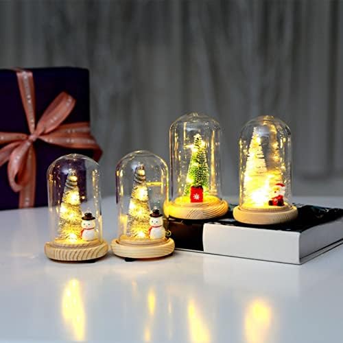 Mini decorações de árvores de Natal em miniatura de árvore de Natal em cúpula de vidro com luzes LED para o Natal Diy Craft