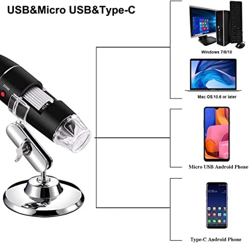Microscópio digital Câmera de inspeção USB HD HD Câmera 50x-1000x com suporte compatível com Samsung Galaxy, Android,