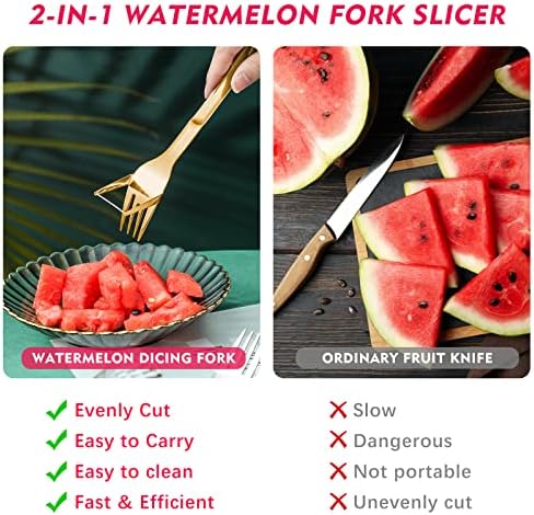 2 em 1 Slicer de melancia, cortador de melancia de aço inoxidável, Slicer de Fork para festas de família para festas de