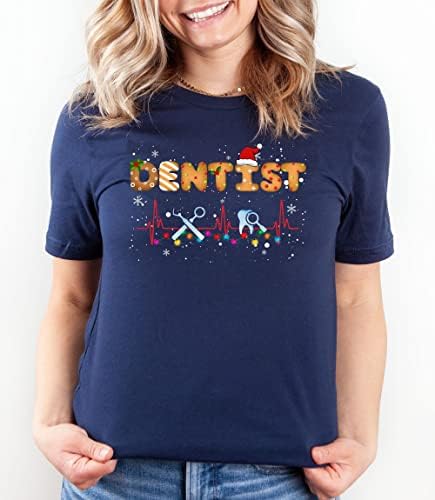 MOOBLA Feliz Natal Dentista Camisa, camisa do dentista de Natal, camisas do dentista, para dentista, vida dentária, presente de dentista