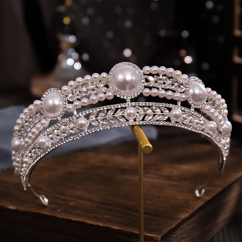 Coroas de pérolas para mulheres e noivas Tiara Crystal Queen Crown & Pearly Princess Birthday & Prom Party Hair Acessórios
