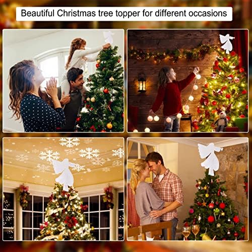 Topper de árvore de anjo de Natal com luzes do projetor de floco de neve LED integradas Tampa de árvore de pentagrama com lacunas brancas Plug-in para decorações de Natal ao ar livre, branco