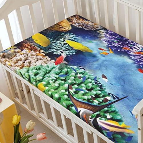 Folha de berço com tema do oceano, colchão de berço padrão Material Ultra Soft - Folha de bebê para meninas meninas, 28 “x52”, multicolor