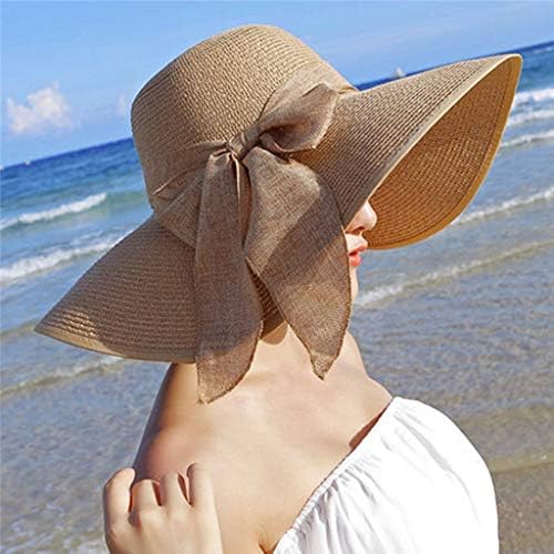 Mulheres grandes chapéu de palha enxerto Sun Fluppy Wide Brim Caps de verão Novo Bowknot Visor Hat Ladies dobrando boné