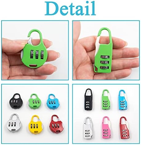 12 Bloqueio de combinação de pacotes 6 cores pequenos cadeados de cadeado de 3 dígitos Bloqueio com zíper para armários