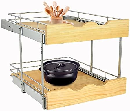 Dindon 2 Tier Pull Organizer Organizer Slide Off Wood Shelf Double Tier Kitchen Wire Basket com acabamento cromo…