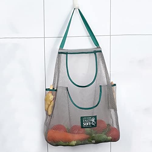 Pingping Fruit doméstico e saco de malha vegetal Bolsa dobrável Bolsa de compras reutilizável bolsa de reciclagem Bag de armazenamento com bolsos laterais Os organizadores da geladeira e armazenamento claro com tampas