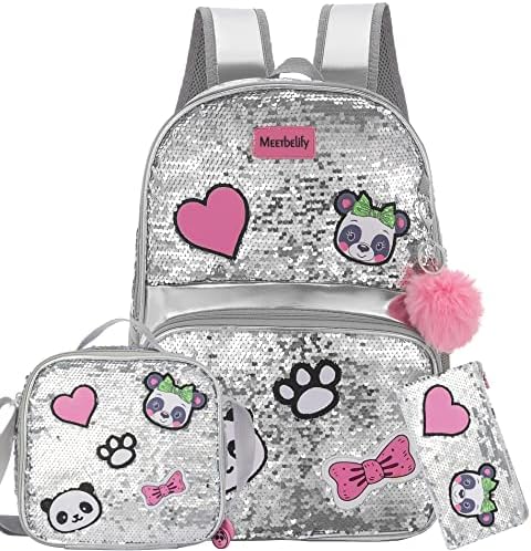 Girls Unicorn Reversible Reversível Backpack Set Magic Glitter Glitter School Bookbag para meninas Backpack Bling Backpack