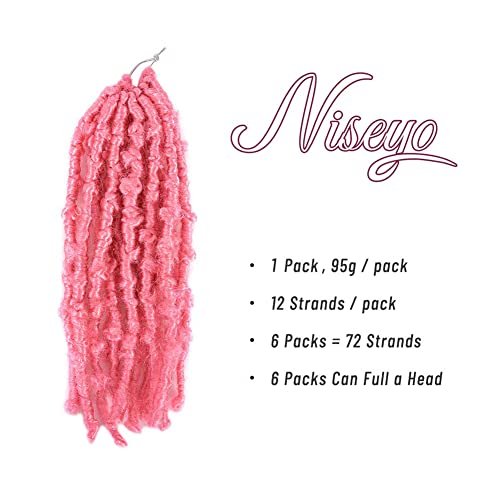 NISEYO Rosa Borboleta Locs Cabelo de crochê 12 polegadas 1 pacote de pacote rosa Locs angustiados pré-loopados tranças de crochê