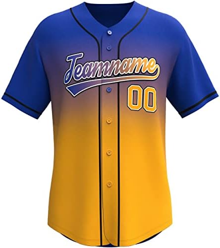 Jersey de beisebol de gradiente personalizada costura/impressão de botão personalizado de botão para baixo, uniforme esportivo para homens jovens