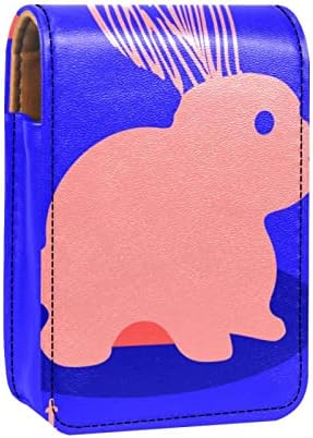 Bolsa de batom de batom de maquiagem de oryuekan com espelho portátil de armazenamento de batom portátil Organizador de armazenamento de brilho labial, cartoon animal rosa coelho