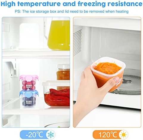 Mama diariamente portátil em recipiente de alimentos para bebês, à prova de vazamentos, microondas, recipientes de armazenamento de freezer com bloqueio de caixa de cubos de gelo em frescura e nutrição - 6 /conjunto, 5 onças