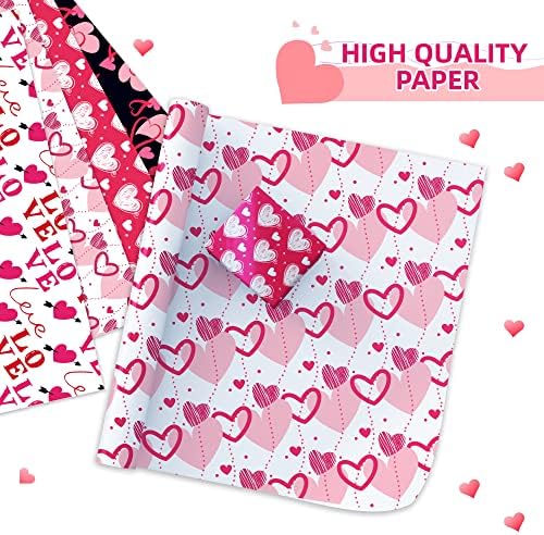 Conjunto de papel de embrulho do Dia dos Namorados - 8 lençóis Papel de embrulho para presentes do Dia dos Namorados 4 Design Love