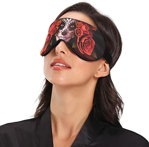 Máscara de olho do sono unissex-skull-roses-halloween máscara de dormir confortável ocular capa de sombra do sono