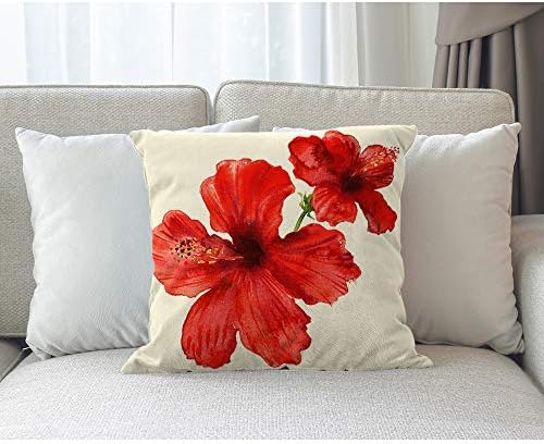 Moslion Hibiscus Throw Pillow Capa Plantas tropicais de flores florescendo aquarela Brilhante Natureza Brilhante