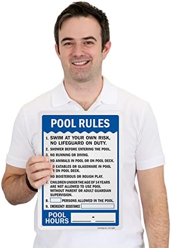 SmartSign 14 x 10 polegadas “Regras da piscina - Nada por sua conta e risco, banho antes de entrar, assistência de emergência,